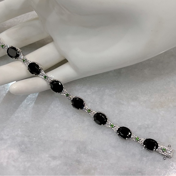 Shungite Multigemstone Sterling Silver Box Lock Clasp Closure Bracelet - Picture 4 of 11